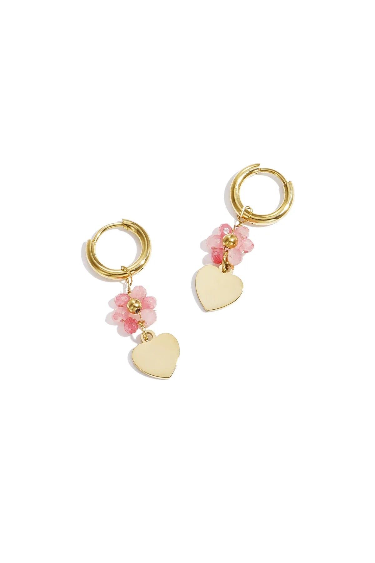 Bloemen / hartjes oorbellen roze goud