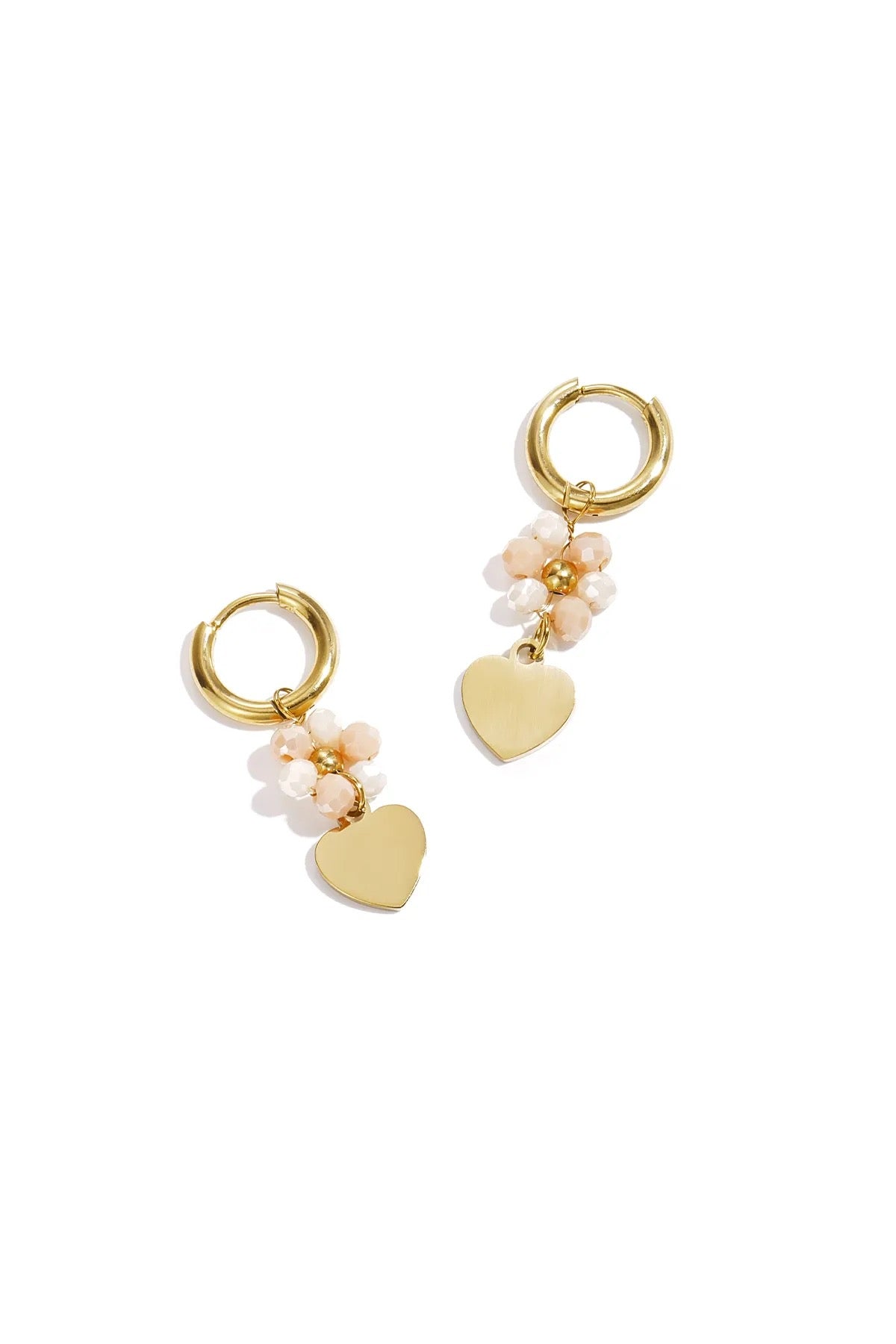 Bloemen / hartjes oorbellen wit goud