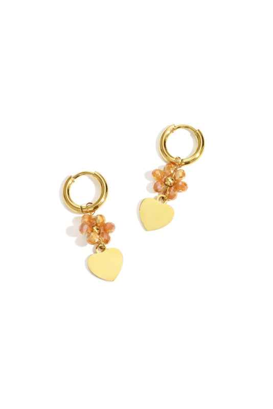 Bloemen / hartjes oorbellen bruin goud
