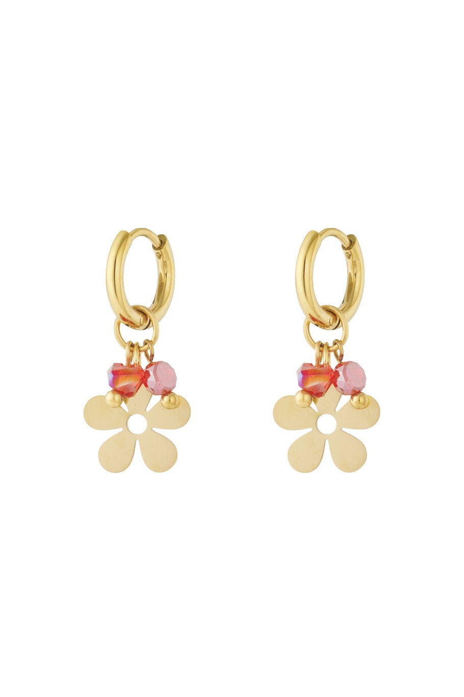 Flower daily roze red oorbellen goud