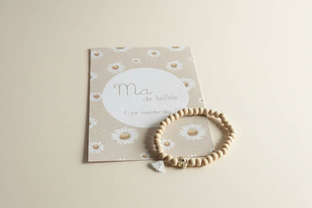 Houten armband met moederdagkaartje
